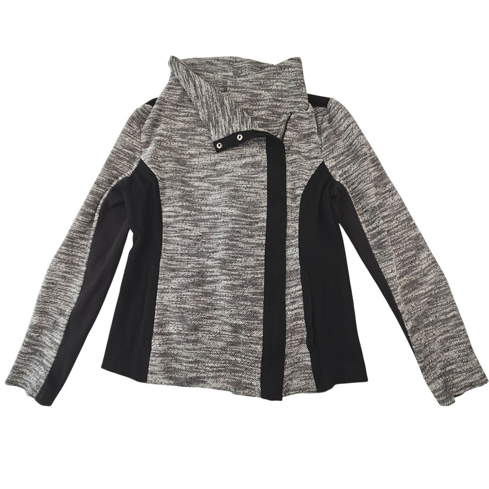 Two by Vince Camuto Womens Grey Black Knit Asymmetric Moto Jacket Size M